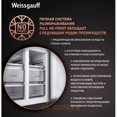 Отдельностоящий холодильник с инвертором Weissgauff WCD 590 Nofrost Inverter Premium Ecofresh Inox