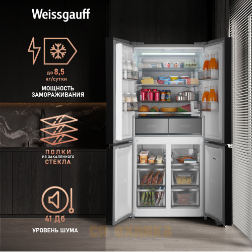 Отдельностоящий холодильник с инвертором Weissgauff WCD 590 Nofrost Inverter Premium Ecofresh Inox