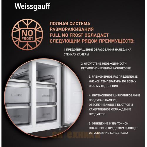 Отдельностоящий холодильник с инвертором Weissgauff WCD 590 Nofrost Inverter Premium EcoFresh Dark Grey Glass