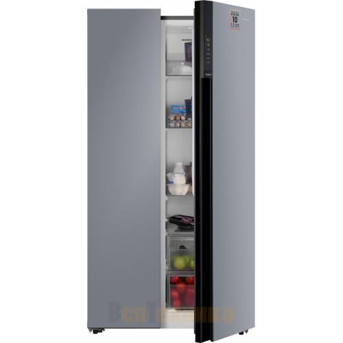 Отдельностоящий холодильник с инвертором Weissgauff WSBS 600 NoFrost Inverter Dark Grey Glass