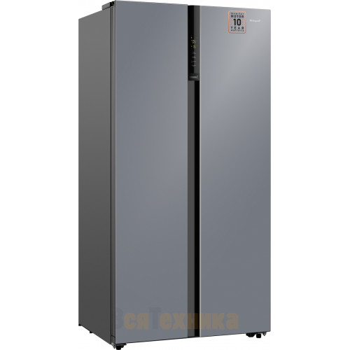 Отдельностоящий холодильник с инвертором Weissgauff WSBS 600 NoFrost Inverter Dark Grey Glass