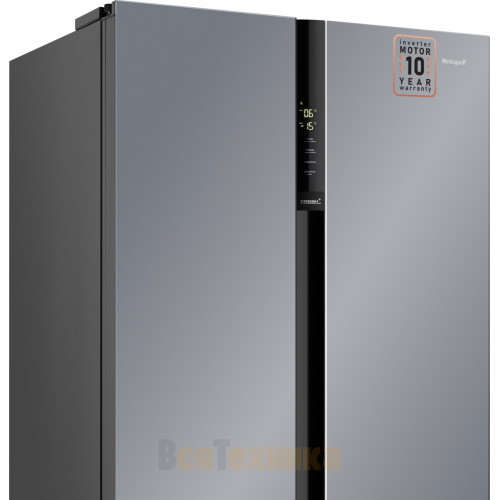 Отдельностоящий холодильник с инвертором Weissgauff WSBS 600 NoFrost Inverter Dark Grey Glass