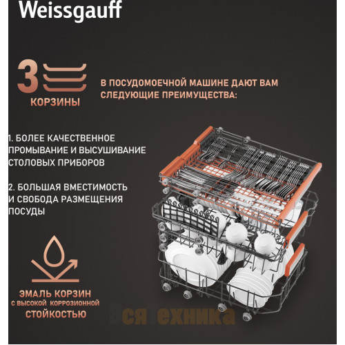 Встраиваемая посудомоечная машина с лучом на полу Weissgauff BDW 4536 D Infolight