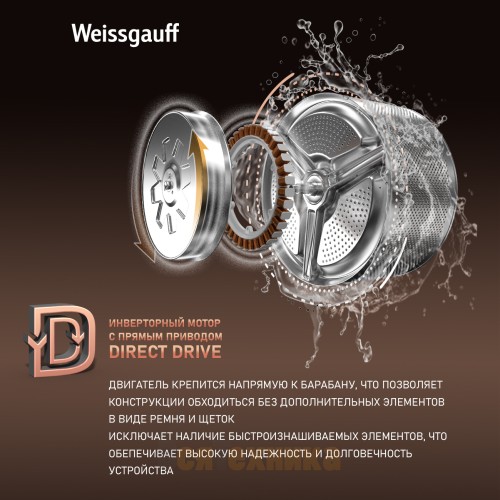 Стиральная машина с прямым приводом, инвертором и паром Weissgauff WM 59411 Direct Drive Inverter Steam Deep Grey