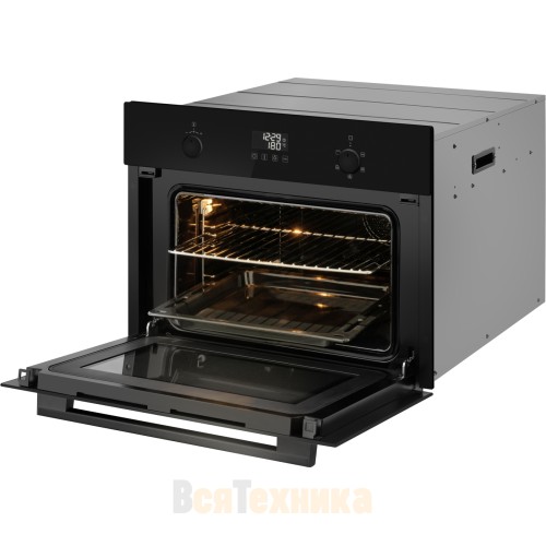 Встраиваемый компактный духовой шкаф с СВЧ Weissgauff OE 449 PDBK Black Edition