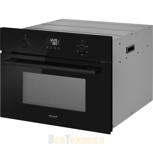 Встраиваемый компактный духовой шкаф с СВЧ Weissgauff OE 449 PDBK Black Edition