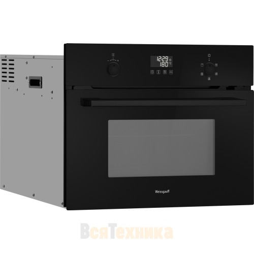 Встраиваемый компактный духовой шкаф с СВЧ Weissgauff OE 449 PDBK Black Edition