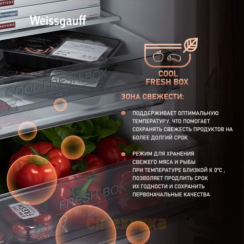 Отдельностоящий холодильник с инвертором Weissgauff WRK 2000 Total NoFrost Inverter Dark Grey