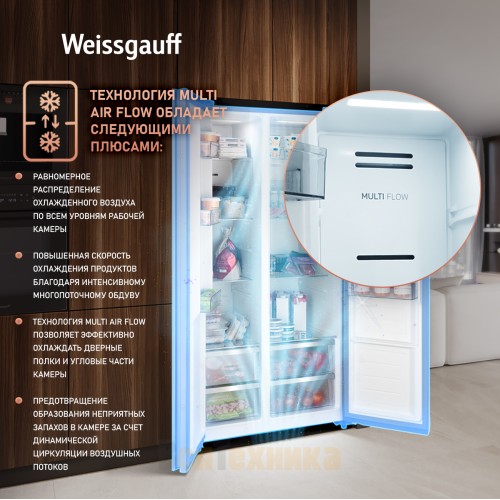 Отдельностоящий холодильник с инвертором Weissgauff WSBS 550 GRG Inverter NoFrost