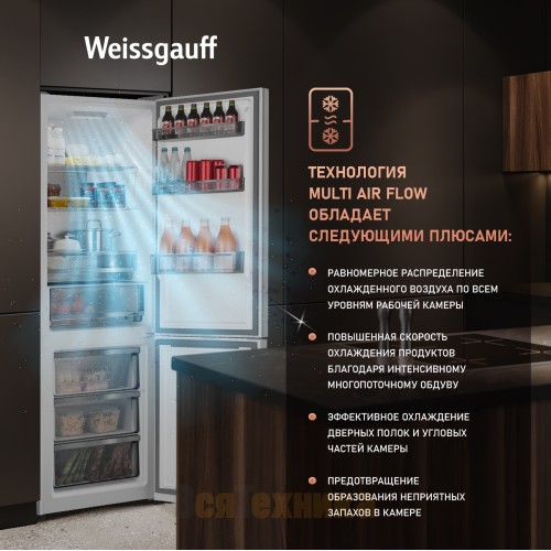Отдельностоящий холодильник с инвертором Weissgauff WRK 2000 Total NoFrost Inverter White Rock Glass