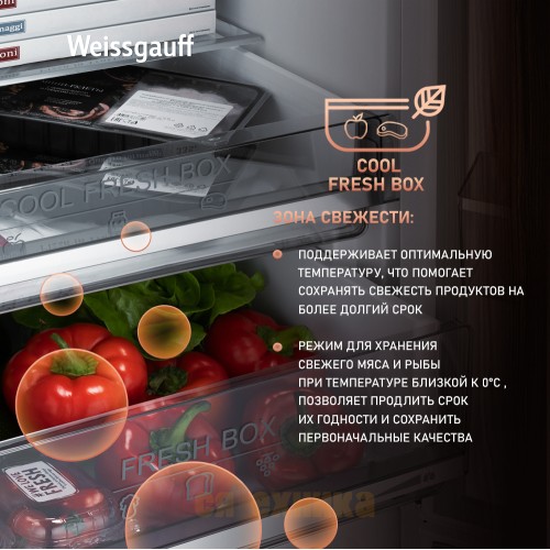 Отдельностоящий холодильник с инвертором Weissgauff WRK 2000 Total NoFrost Inverter White Rock Glass