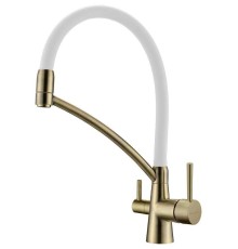 Смеситель Paulmark Siegen Si213111-BRw для кухонной мойки, бронза, белый шланг