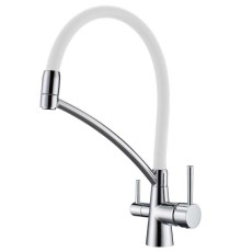 Смеситель Paulmark Siegen Si213111-CRw для кухонной мойки, хром, белый шланг