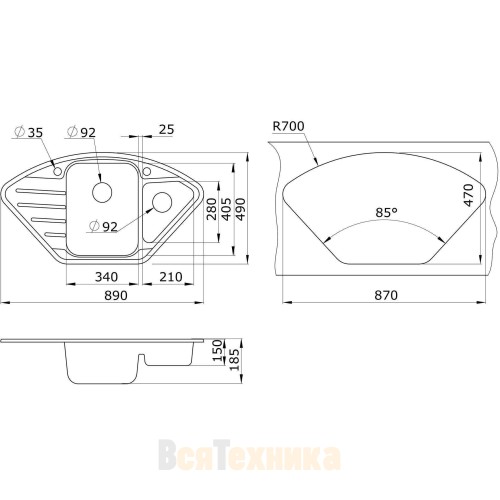 Мойка кухонная Paulmark WIESE PM529050-BL черный 890х490