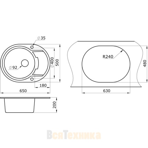 Мойка кухонная Paulmark OVAL PM316502-BLM черный металлик 650х500 мм