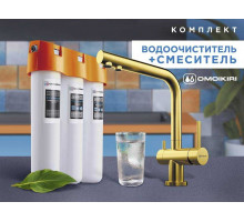 Смеситель Комплект Omoikiri Nagano (светлое золото) + Pure drop Lite