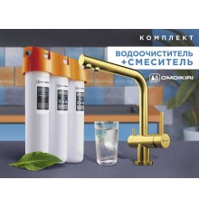 Смеситель Комплект Omoikiri Nagano (светлое золото) + Pure drop Lite