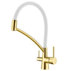 Смеситель Paulmark Siegen Si213111-Gw для кухонной мойки, золото, белый шланг