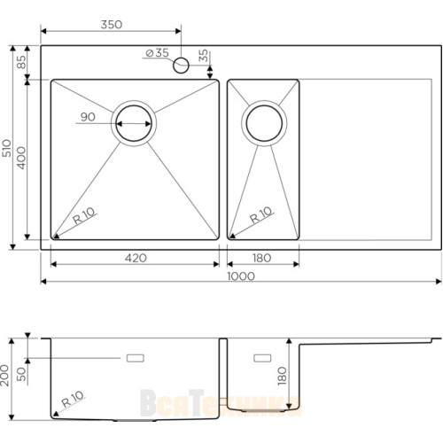 Кухонная мойка Omoikiri Akisame 100-2-IN-L