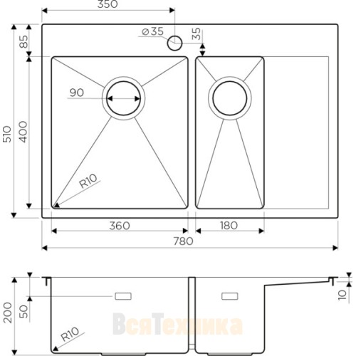 Кухонная мойка Omoikiri Akisame 78-2-IN-R