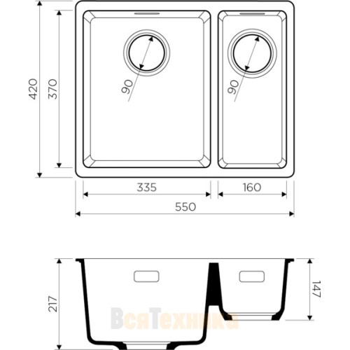 Кухонная мойка Omoikiri Kata 55-2-U-CA 4993385