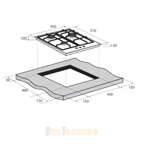 Встраиваемая газовая варочная панель ZUGEL ZGH450W