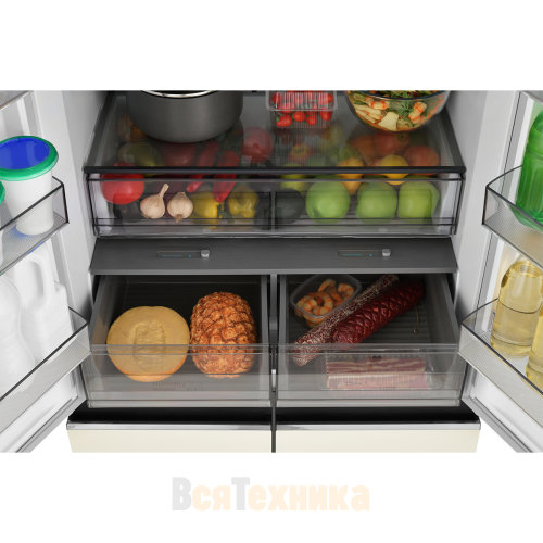 Холодильник Cross Door ZUGEL ZRCD430C, бежевое стекло