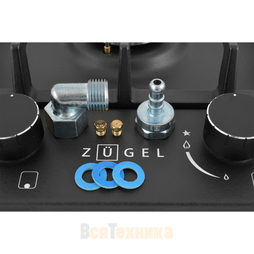 Встраиваемая газовая варочная панель ZUGEL ZGH290B, черная матовая