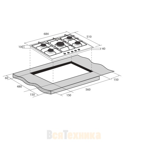 Встраиваемая газовая варочная панель ZUGEL ZGH602X, черная