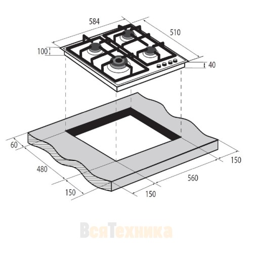 Встраиваемая газовая варочная панель ZUGEL ZGH600W