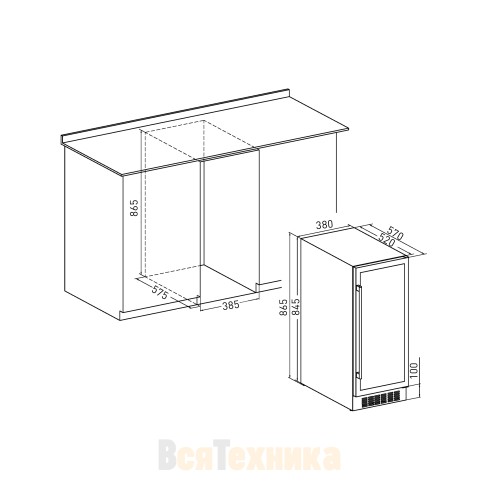 Встраиваемый винный шкаф ZUGEL ZCWI310DB, Dual Zone