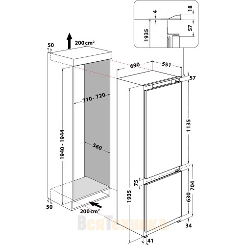 Встраиваемый холодильник Whirlpool WH SP70 T241 P