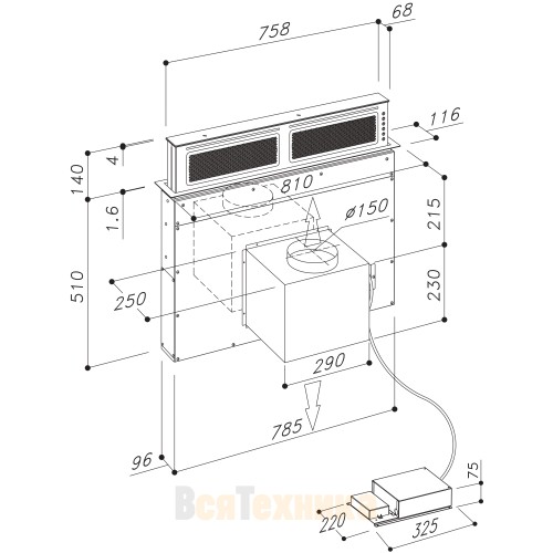 Вытяжка Downdraft Sirius S-DD11 PUSH UP EM B