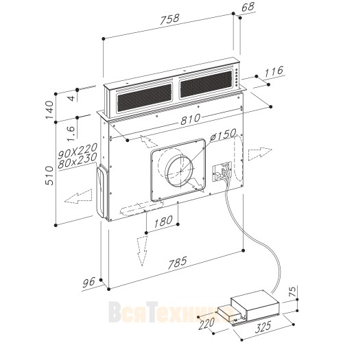 Вытяжка Downdraft Sirius S-DD11 PUSH UP EM B