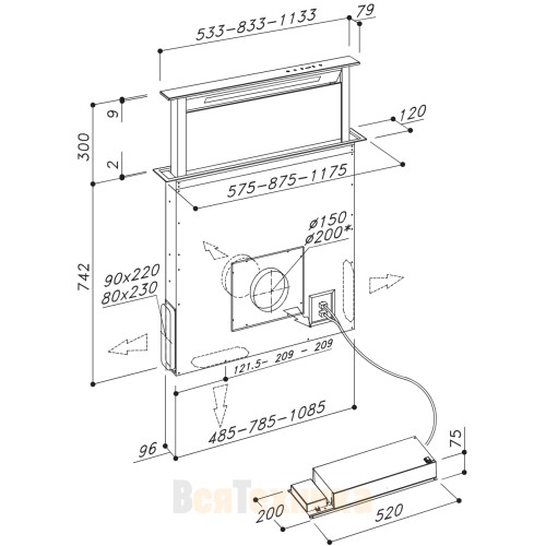 Вытяжка Downdraft Sirius S-DD2 L EM TC 120